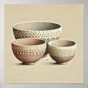 Poster Cuvettes en céramique texturée rustique avec Motif