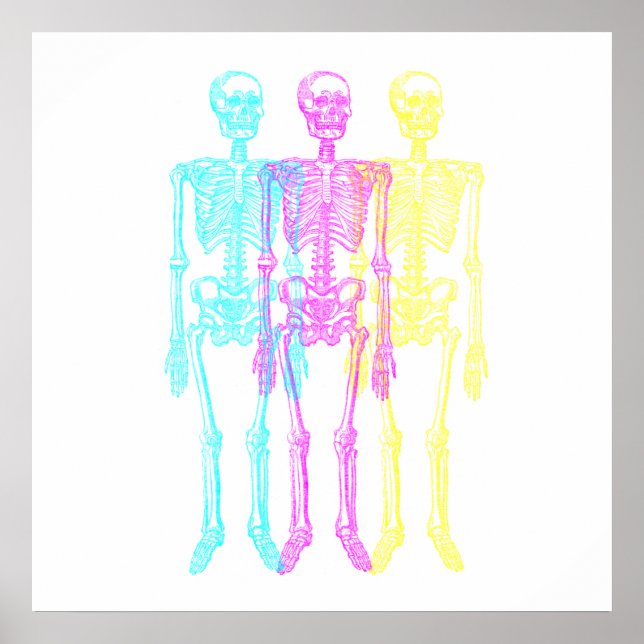 Poster Cyan Magenta Jaune Letterpress Skeletons (Devant)