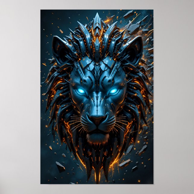 Poster Cyber Blue-eyed Lion (Devant)