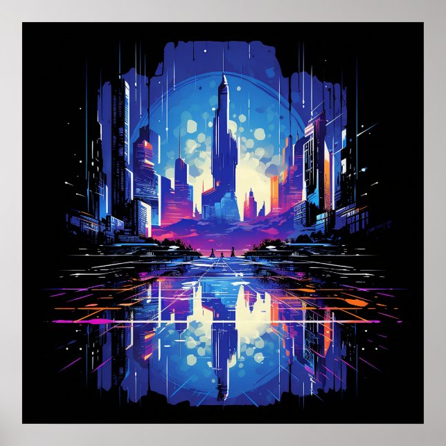 Poster Cyberpunk City Skyline futuriste (Devant)