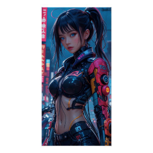 Poster Cyberpunk Femme Fatale : Futuristic AI Android in