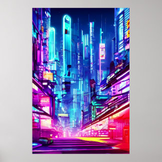 Poster Cyberpunk Futuristic Neon City