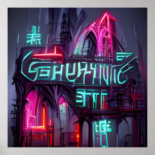 Poster Cyberpunk gothique Neonoir Architecture Abstraite