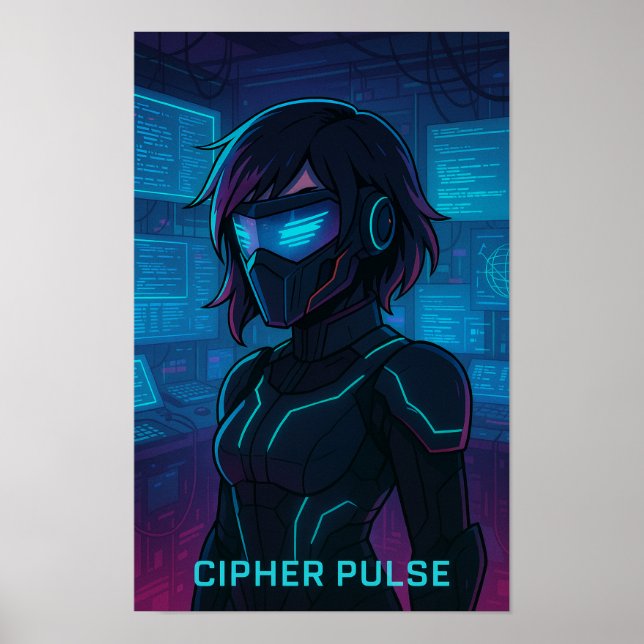 Poster Cyberpunk Hacker Anime Girl (Devant)