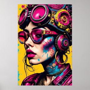 Poster Cyberpunk Neon Rebel - Futuristic Streetwear Art