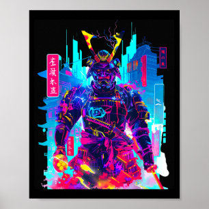 Poster Cyberpunk néon samouraï art japonais 