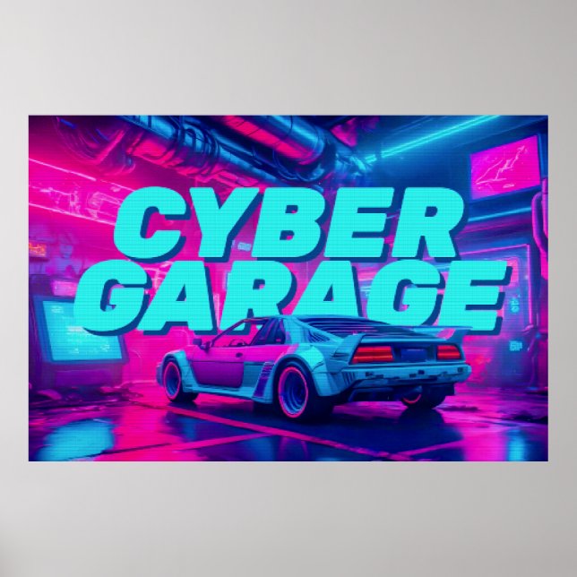 Poster Cyberpunk Retro Car Synthwave Garage Sci-Fi (Devant)