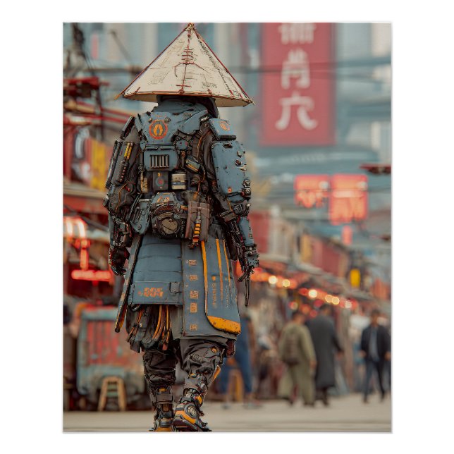 Poster Cyberpunk Samurai Mecha Conical Hat (Devant)