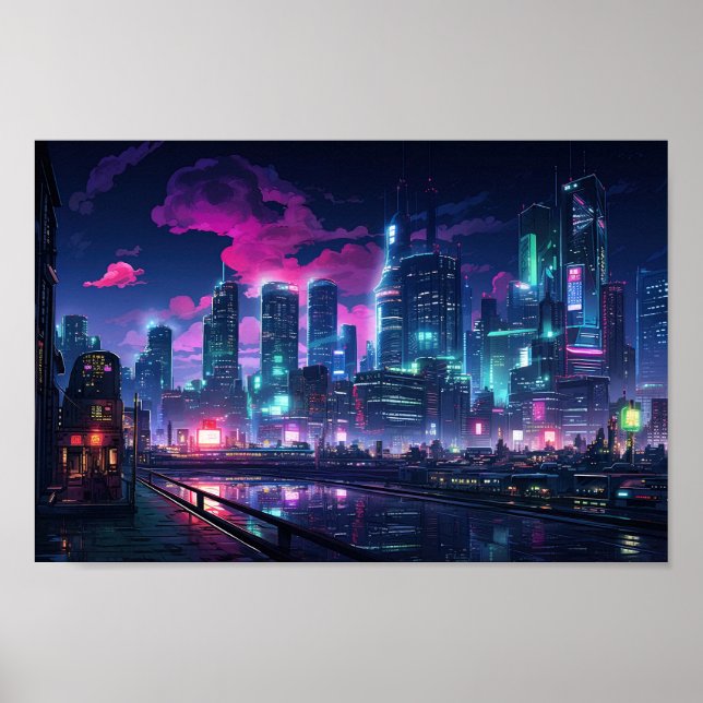 Poster Cyberpunk Tokyo Riverfront (Devant)