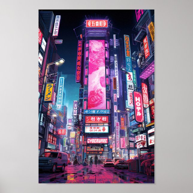 Poster Cyberpunk Tokyo rue Neon (Devant)
