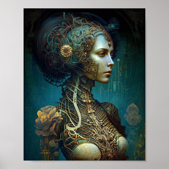 Poster Cyborg Femme Imaginaire Sci-Fi Art (Devant)
