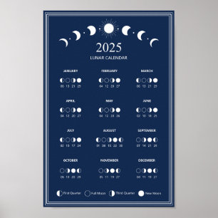 Poster Cycles lunaires de la phase lunaire 2025 Calendrie
