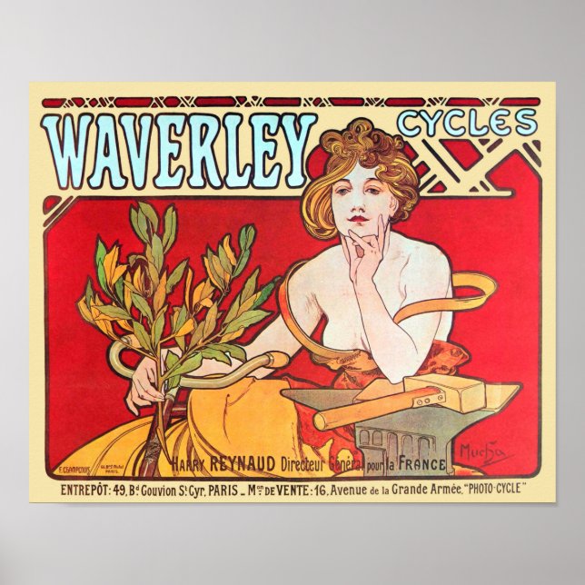 Poster Cycles Waverley, Mucha (Devant)