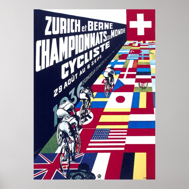 Poster Cyclisme sur piste 1936 à Zurich (Devant)