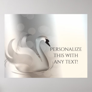 Poster Cygne Beau Blanc & Argent Élégant Chic Personnalis