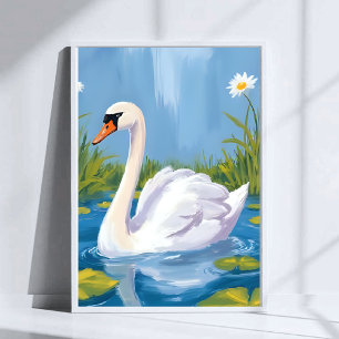 Poster Cygne blanc   Peinture d'oiseau à l'aquarelle sur 