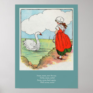Poster Cygne, Cygne au-dessus de la mer Mère Goose Nurser