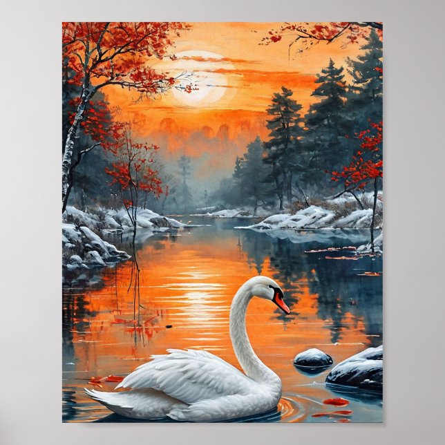 Poster Cygne d'automne sur le lac (Devant)