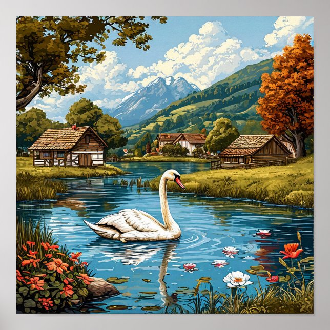 Poster Cygne sur le lac (Devant)