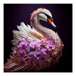 Poster Cygne surréel avec orchidées