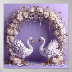 Poster Cygnes de mariage Élégante Nature Art 🦢🤍🌹✨