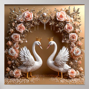Poster Cygnes de mariage romantiques Amour Harmonie Ciel