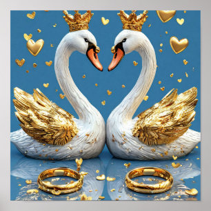 Poster Cygnes de mariage scène romantique 🦢💖☁️✨
