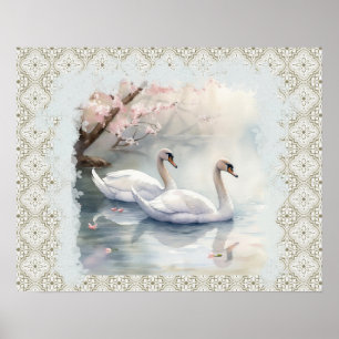 Poster Cygnes de paysage paisible sur le lac - Tan Turquo