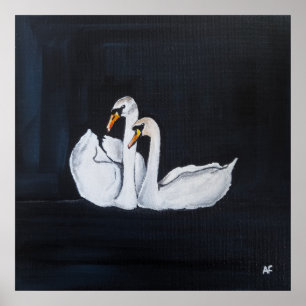 Poster Cygnes la nuit Peinture d'Alfred Fox