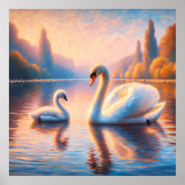 Poster Cygnet et cygne