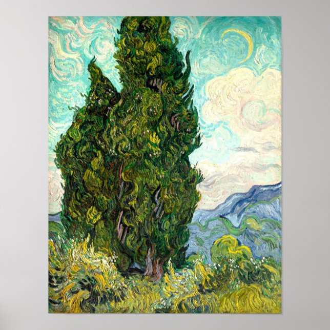 Poster Cyprès arbre Vincent Van Gogh paysage Art (Devant)