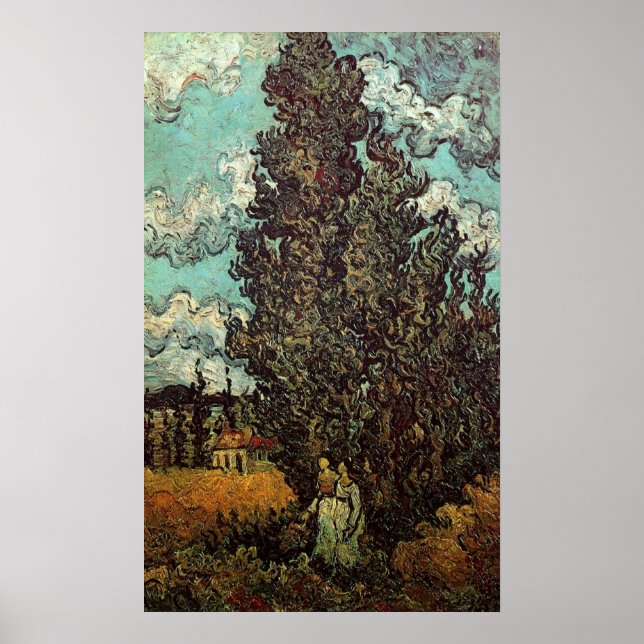 Poster Cyprès et deux femmes par Vincent van Gogh (Devant)