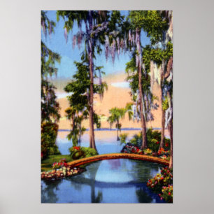 Poster Cypress Gardens Floride Pont rustique au-dessus du