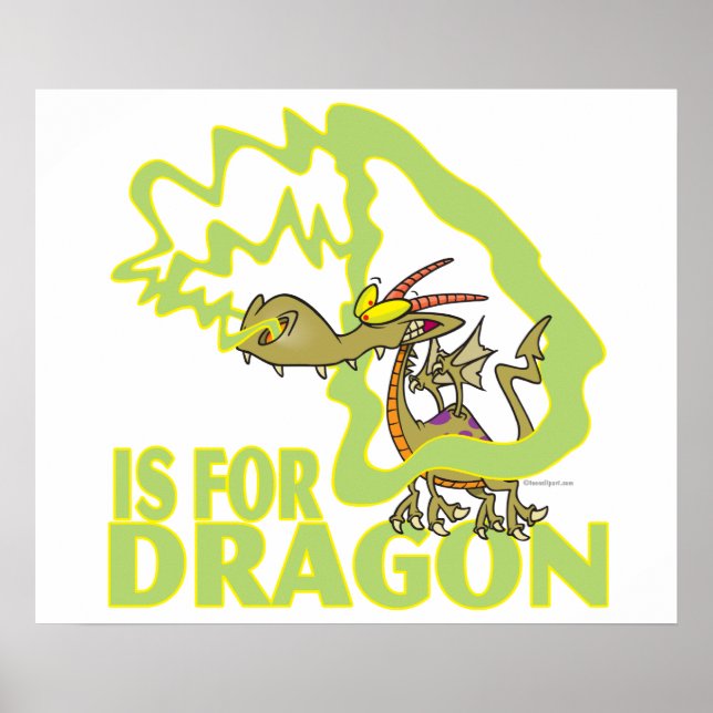 Poster D est pour dragon lettre abc dessin animé (Devant)