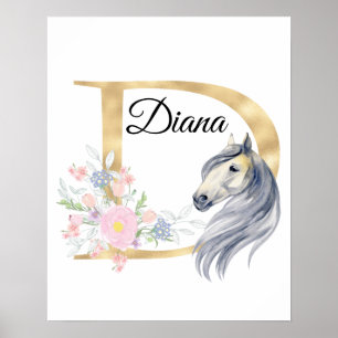 Poster D lettre nom personnalisé monogramme avec cheval