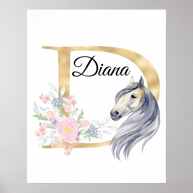 Poster D lettre nom personnalisé monogramme avec cheval (Devant)