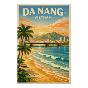 Poster Da Nang ville, Vietnam, dans un classique rétro