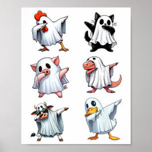 Poster Dabbing Animaux Ferme Halloween Ghost Costume drôl