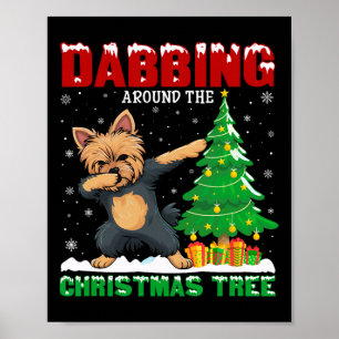 Poster Dabbing Autour De L'Arbre De Noël Yorkie Chien Noë