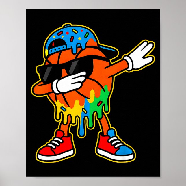 Poster Dabbing Basketball Ice Cream Drip Boys Basketball  (Devant)