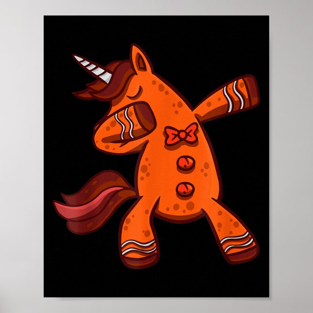Poster Dabbing Gingerbread Unicorn Cookie Christmas  (Devant)