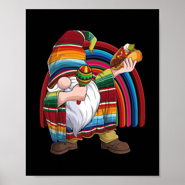 Poster Dabbing Gnome Cinco De Mayo Fiesta Rainbow Taco (Devant)