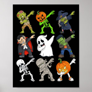 Poster Dabbing Halloween Squelette Zombie Citrouille effr