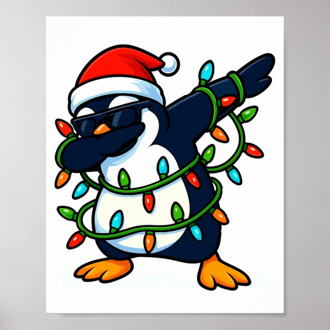 Poster Dabbing Penguin Christmas Girls Xmas Lights Boys C (Devant)