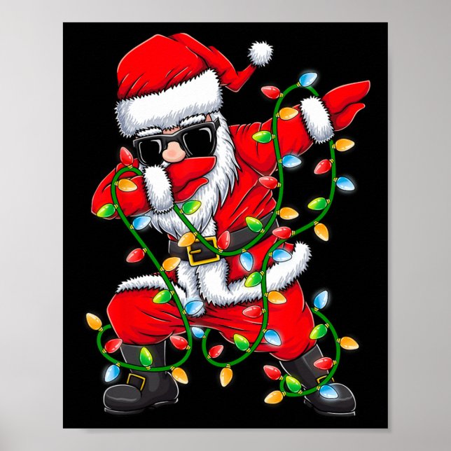 Poster Dabbing Père Noël Xmas Lumières Filles Garçons Enf (Devant)