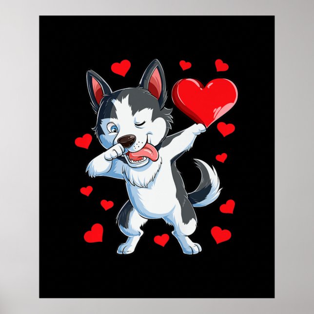 Poster Dabbing Siberian Husky Heart Valentines Cadeaux de (Devant)