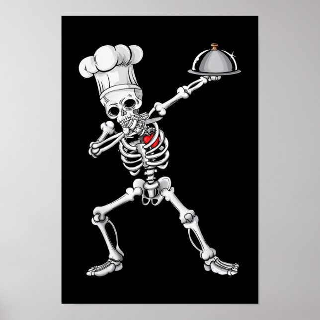 Poster Dabbing Skeleton Chef Déjeuner Lady Halloween (Devant)