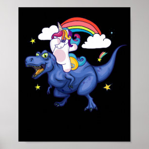 Poster Dabbing Unicorn Tyrannosaurus Rex Dinosaur arc-en-