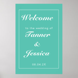 Poster d'accueil Aqua & White Modern Mariage