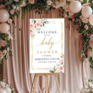 Poster d'accueil Boho Baby shower fleuri rose vif